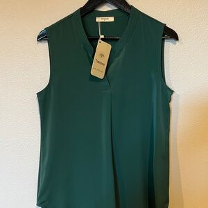 NWT Timeson Women's Chiffon V-Neck Sleeveless Blouse Top Forest Green - Sz Small